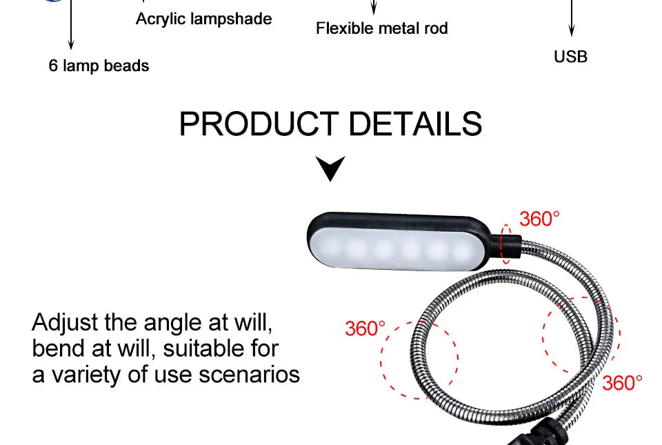 HOMEFISH 1PC Mini USB LED Light Book Light Flexible Reading Lamp Portable Night Light For Power Bank Laptop Notebook PC Computer