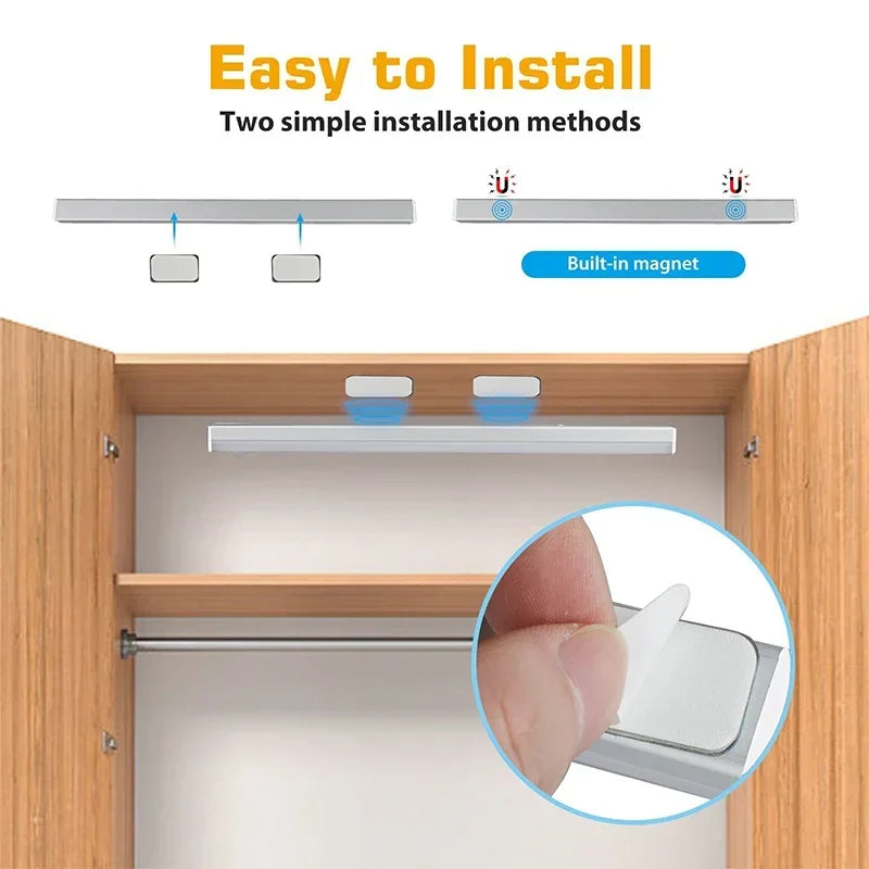 LED Motion Sensor Light Wireless LED Night Light Type-C Rechargeable Light Cabinet Wardrobe Lamp Staircase Backlight For Kitchen