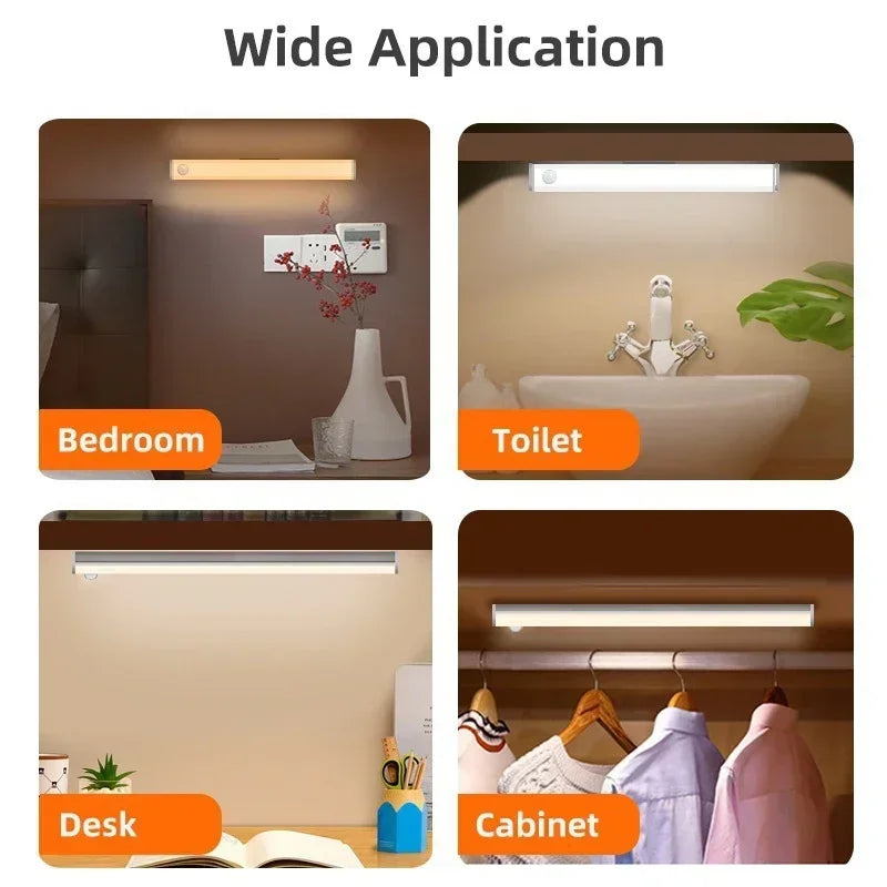 LED Motion Sensor Light Wireless LED Night Light Type-C Rechargeable Light Cabinet Wardrobe Lamp Staircase Backlight For Kitchen