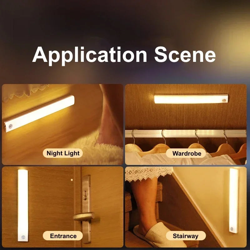 LED Motion Sensor Light Wireless LED Night Light Type-C Rechargeable Light Cabinet Wardrobe Lamp Staircase Backlight For Kitchen