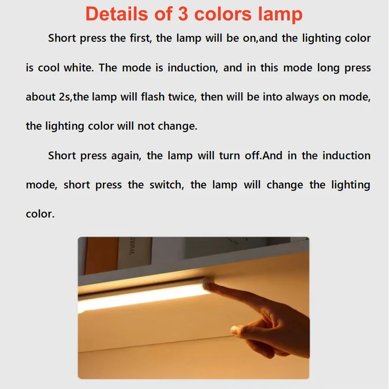 LED Motion Sensor Bar Light Wireless Induction Night Light USB Rechargeable Detector Lamp for Kitchen Cabinet Wardrobe Bedroom