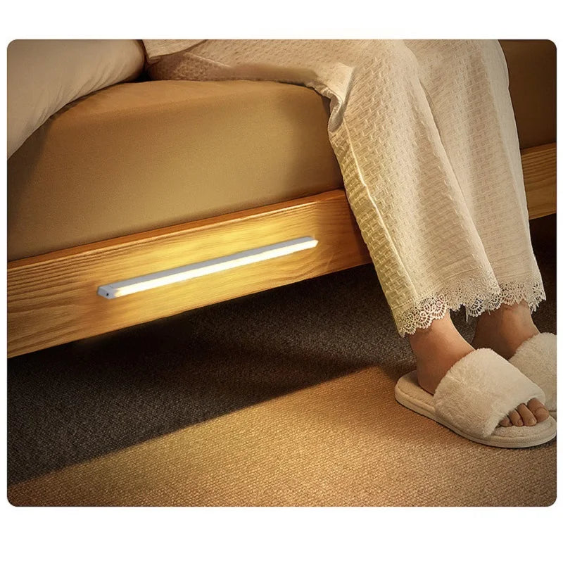 LED Motion Sensor Bar Light Wireless Induction Night Light USB Rechargeable Detector Lamp for Kitchen Cabinet Wardrobe Bedroom