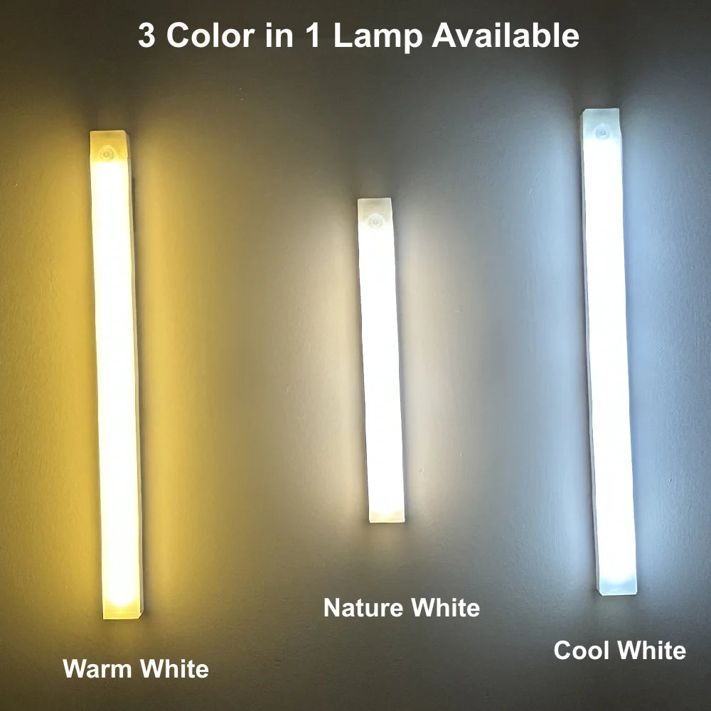 LED Motion Sensor Bar Light Wireless Induction Night Light USB Rechargeable Detector Lamp for Kitchen Cabinet Wardrobe Bedroom