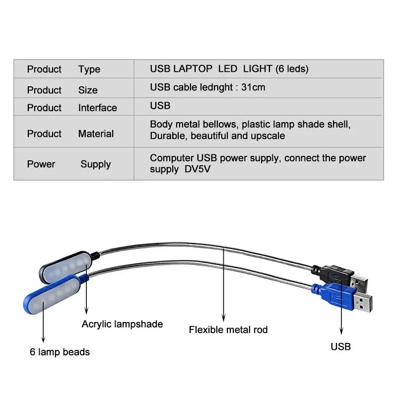 HOMEFISH 1PC Mini USB LED Light Book Light Flexible Reading Lamp Portable Night Light For Power Bank Laptop Notebook PC Computer