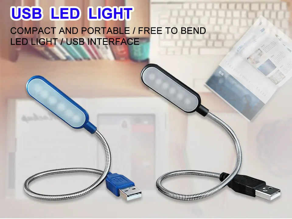 HOMEFISH 1PC Mini USB LED Light Book Light Flexible Reading Lamp Portable Night Light For Power Bank Laptop Notebook PC Computer