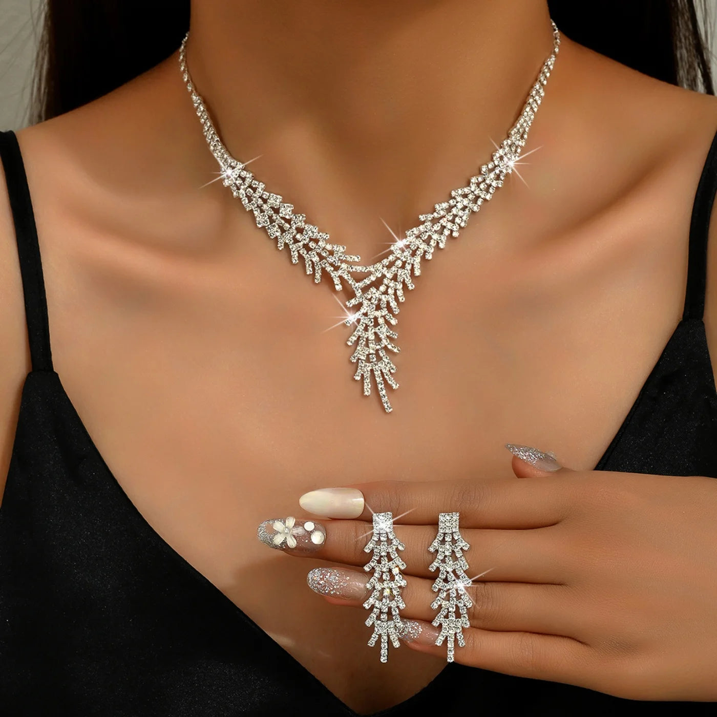1 Set Of Fashionable Copper Inlaid Claw Chain Necklace, Earrings, Jewelry Set, Women's Wedding Banquet Party Daily Necessities
