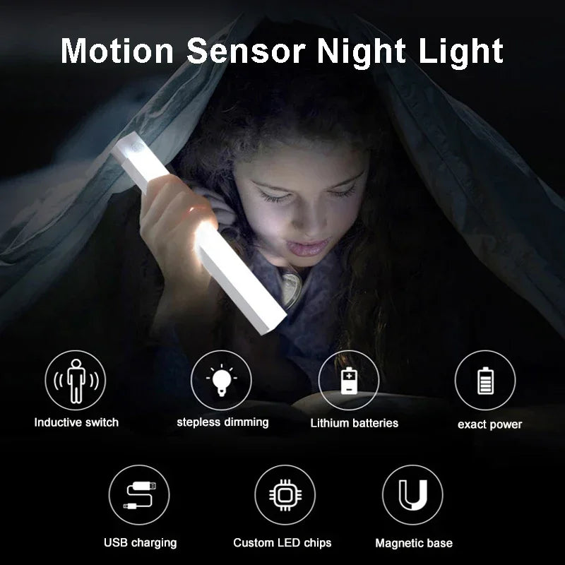 LED Motion Sensor Light Wireless LED Night Light Type-C Rechargeable Light Cabinet Wardrobe Lamp Staircase Backlight For Kitchen